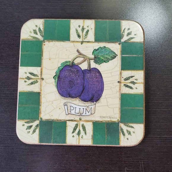 Pimpernel Coasters, set of 6, Cork Backed, Fruit Medley, Apple Cherry Grape Pear - Picture 5 of 9